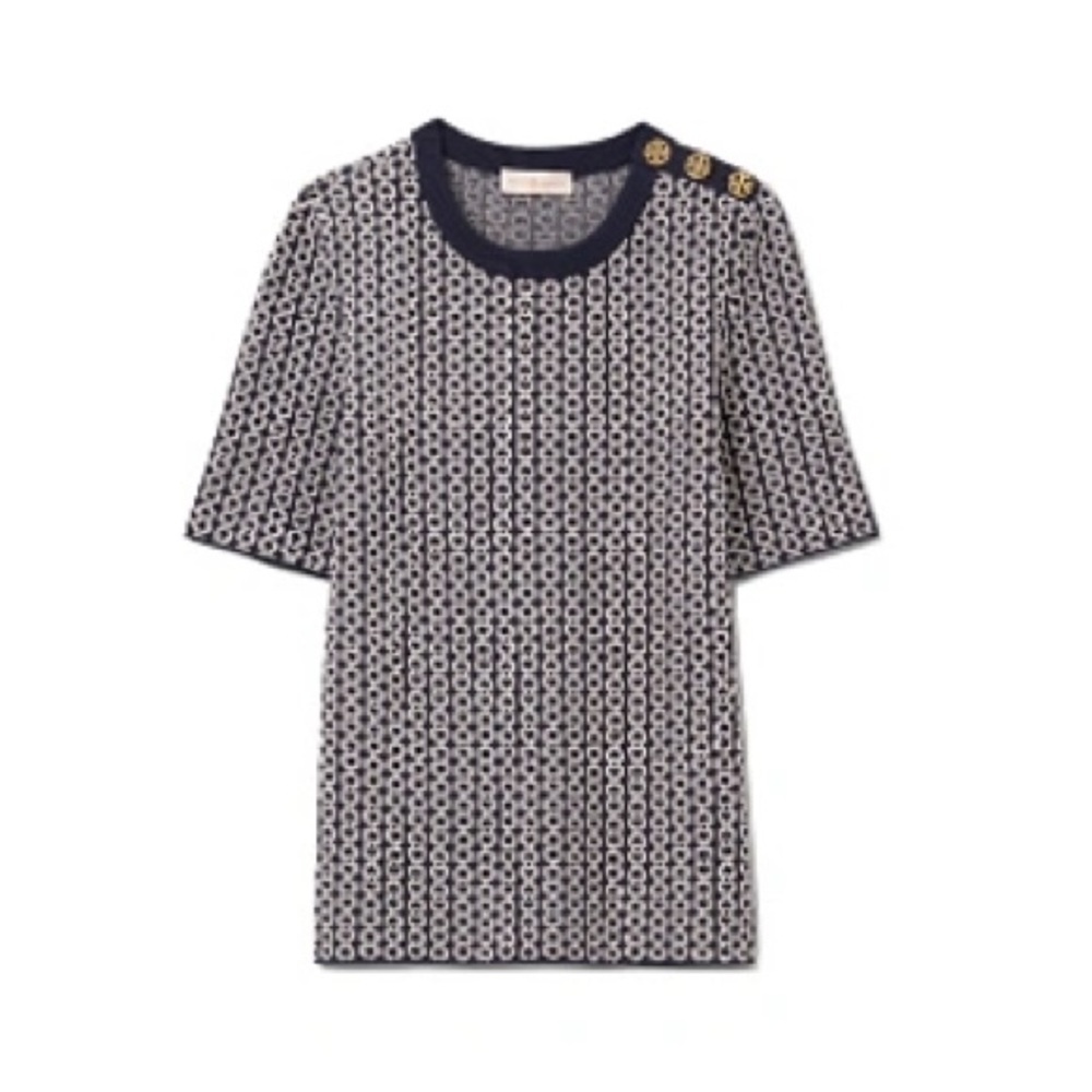 Toy Burch Gemini Link Jacquard Short-sleeve Sweater